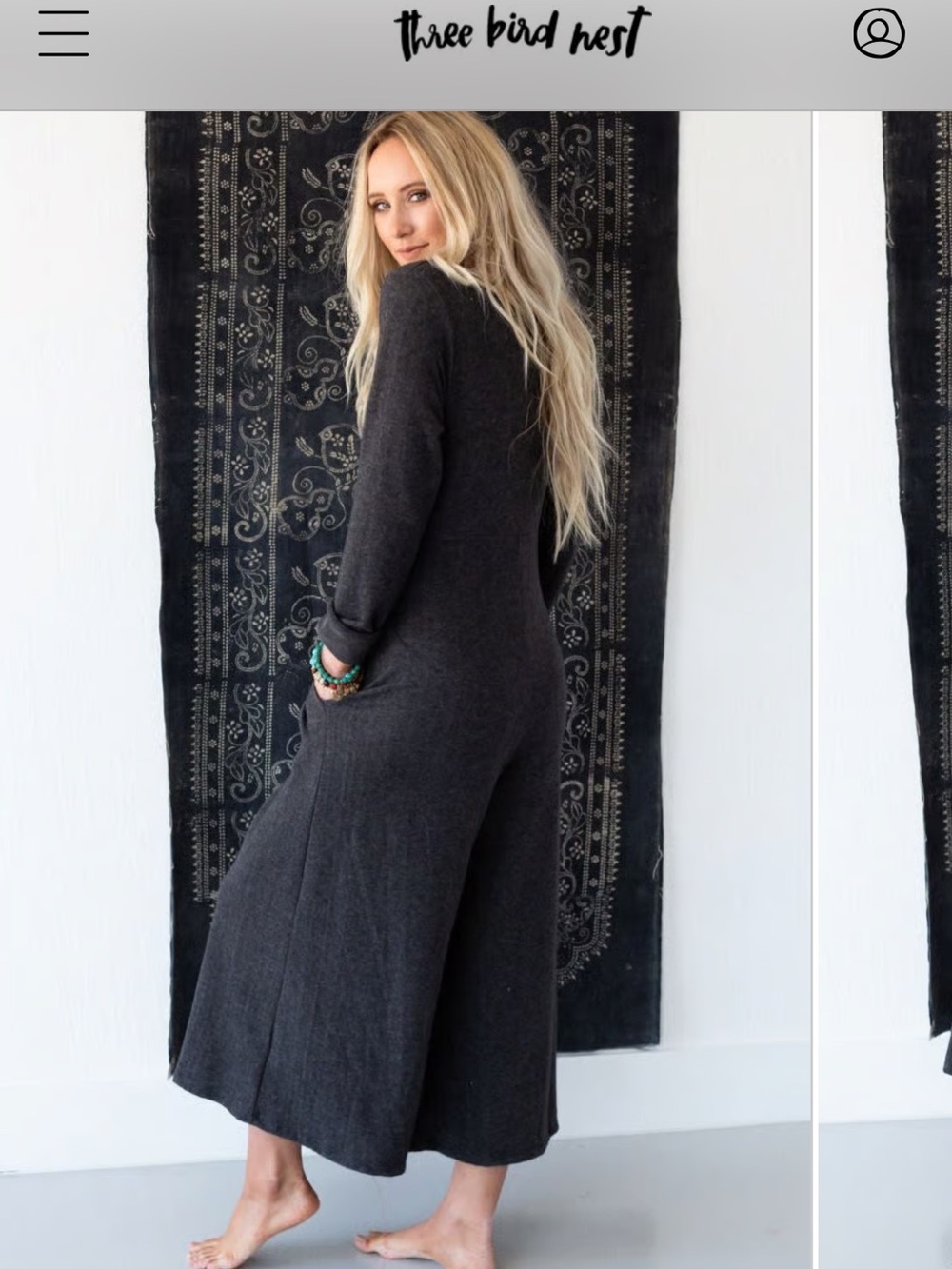 Three Bird Nest Simply Comfort Relaxed Wide-Leg Jumpsuit in Charcoal - Picture 3 of 14
